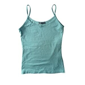 Zara Tank‎ Top Green Sleeveless Casual Basic Top Women's